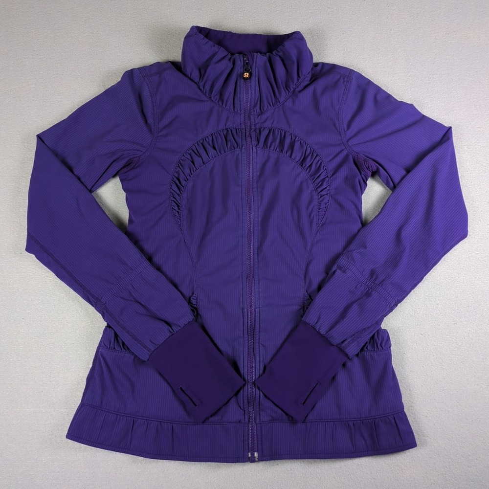 Lululemon Running Jacket Womens 4 Purple Full Zip Mock Neck Thumb Holes Pockets